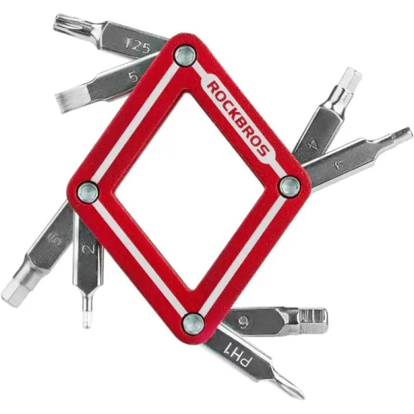 ROCKBROS Bike Repair Tool Kit 8 in 1 Bicycle Multitool Bike Chain Tool Hex Key Wrench Multi Function Accessories Set for Road Mountain BikesRed