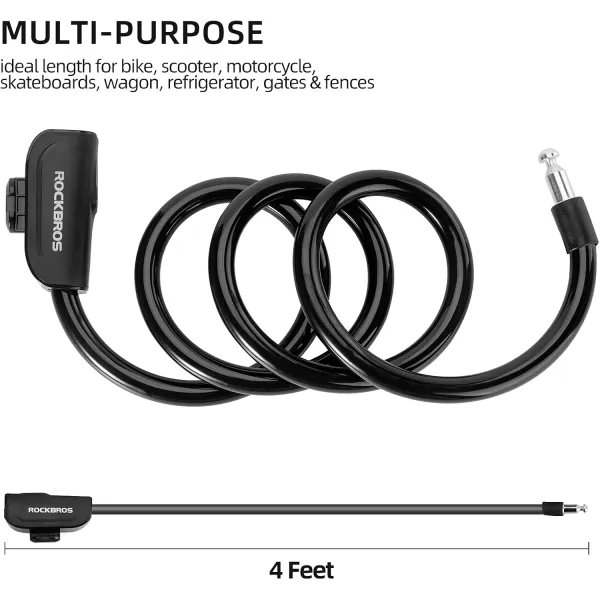 ROCKBROS Bike Lock Cable 4 Feet Bicycle Cable Lock with Mounting Bracket 2 Secure Keys 12 Inch DiameterBlack