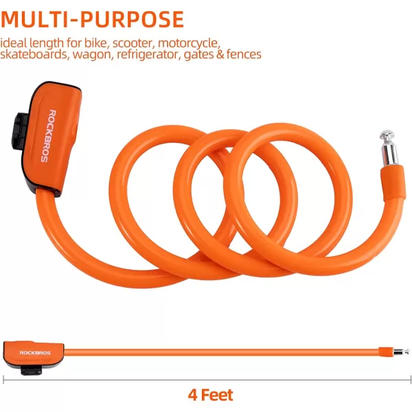 ROCKBROS Bike Lock Cable 4 Feet Bicycle Cable Lock with Mounting Bracket 2 Secure Keys 12 Inch DiameterOrange