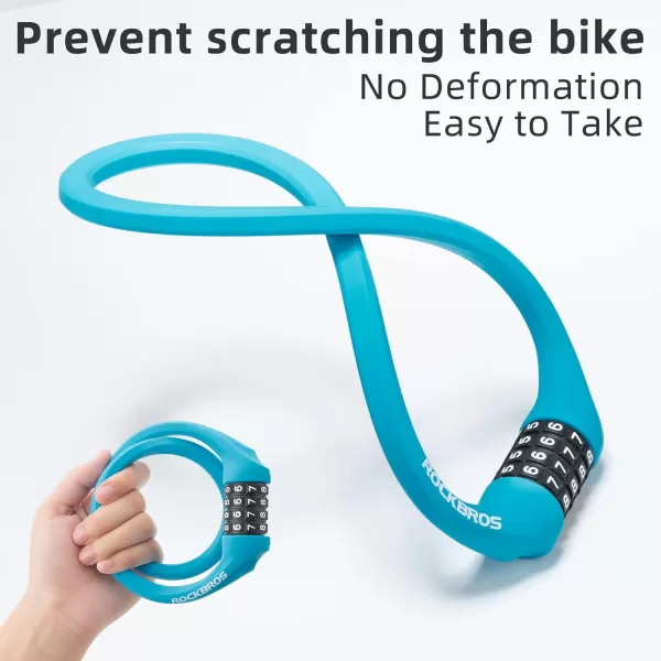 ROCKBROS Bike Lock Cable Locks with Combination Anti Theft 4 Digit Combination Bike Lock Lightweight Bicycle Lock Silicone Cable Lock 183 FeetBlue