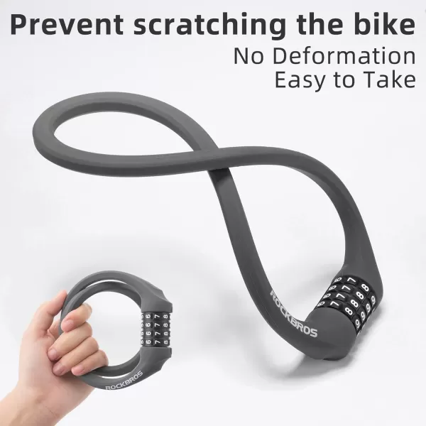 ROCKBROS Bike Lock Cable Locks with Combination Anti Theft 4 Digit Combination Bike Lock Lightweight Bicycle Lock Silicone Cable Lock 183 FeetGray