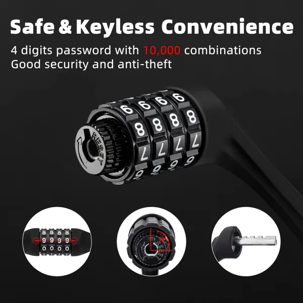 ROCKBROS Bike Lock Cable Locks with Combination Anti Theft 4 Digit Combination Bike Lock Lightweight Bicycle Lock Silicone Cable Lock 183 FeetGray