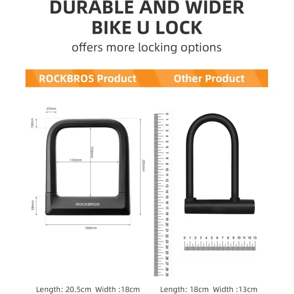 ROCKBROS Bike U Lock Heavy Duty Anti Theft Carbon Steel Bicycle Lock Suitable for Road Mountain and Scooter BikesU Lock