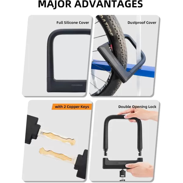 ROCKBROS Bike U Lock Heavy Duty Anti Theft Carbon Steel Bicycle Lock Suitable for Road Mountain and Scooter BikesU Lock