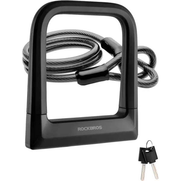 ROCKBROS Bike U Lock Heavy Duty Anti Theft Carbon Steel Bicycle Lock Suitable for Road Mountain and Scooter BikesU Lock with cable