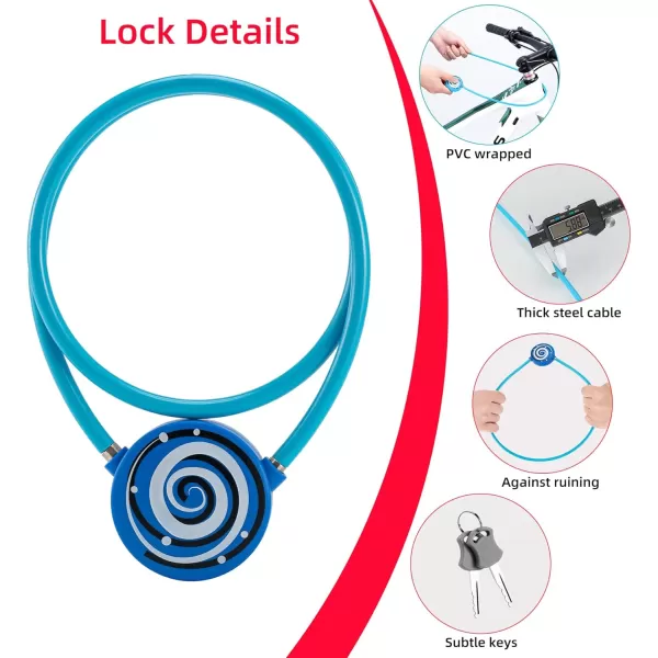 imageROCKBROS Bike Cable Lock Anti Theft Security Bicycle Lock Cable 2 Keys for Road Bike MTB Scooter BlueBlue
