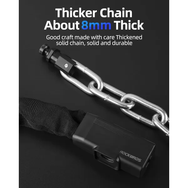 imageROCKBROS Bike Chain Lock 318ft Heavy Duty Motorcycle Chain Locks 8mm Thick AntiTheft Security Bicycle Lock with 2 Keys for Mountain Road Electric Bike Motorcycles Scooter Door Gates