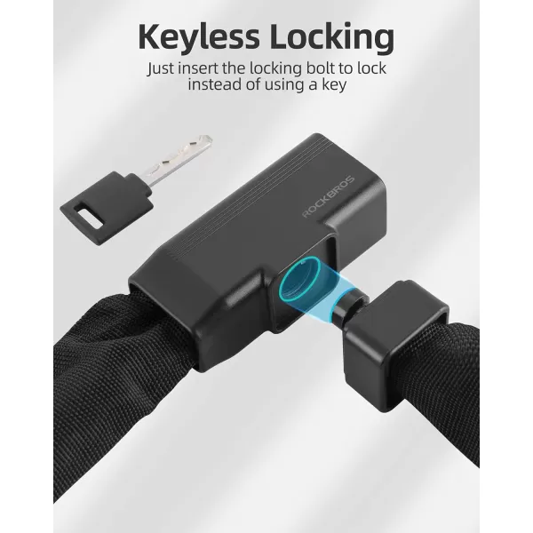 imageROCKBROS Bike Chain Lock 318ft Heavy Duty Motorcycle Chain Locks 8mm Thick AntiTheft Security Bicycle Lock with 2 Keys for Mountain Road Electric Bike Motorcycles Scooter Door Gates
