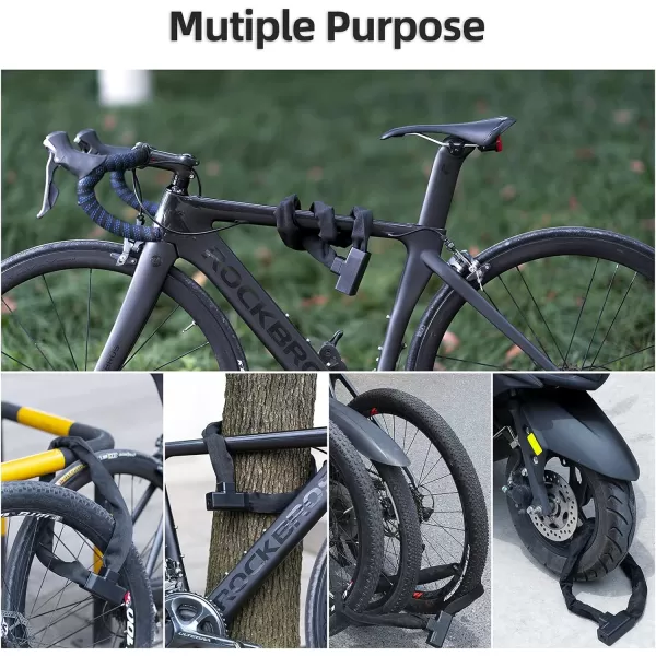imageROCKBROS Bike Chain Lock 318ft Heavy Duty Motorcycle Chain Locks 8mm Thick AntiTheft Security Bicycle Lock with 2 Keys for Mountain Road Electric Bike Motorcycles Scooter Door Gates