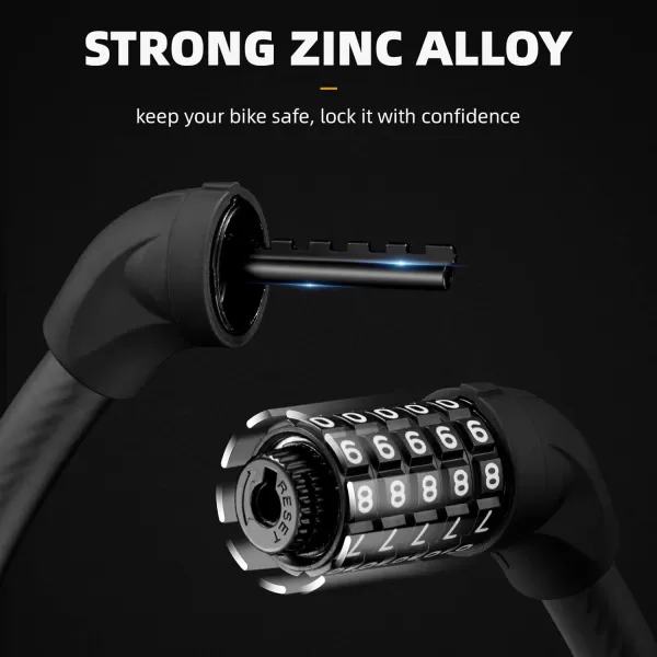 imageROCKBROS Bike Lock 5 Digit Cable Lock Lightweight Bicycle Lock Bike Lock Combination Portable Lock for Bike 22inch BlackBlack