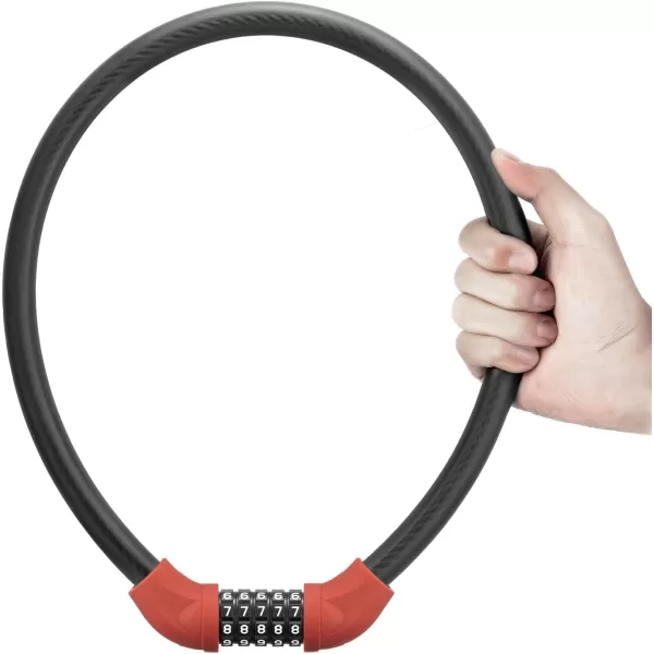 imageROCKBROS Bike Lock 5 Digit Cable Lock Lightweight Bicycle Lock Bike Lock Combination Portable Lock for Bike 22inch BlackRed