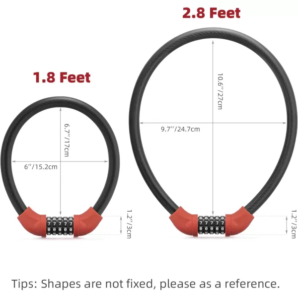 imageROCKBROS Bike Lock 5 Digit Cable Lock Lightweight Bicycle Lock Bike Lock Combination Portable Lock for Bike 22inch BlackRed