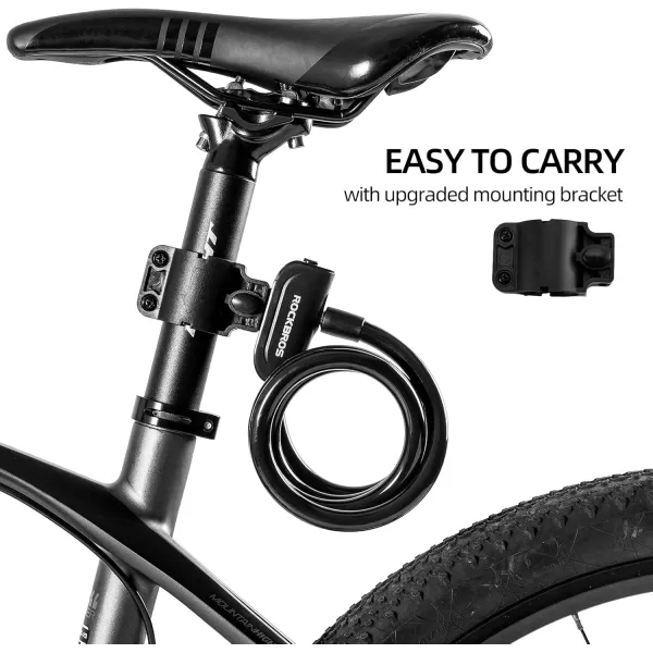 imageROCKBROS Bike Lock Cable 4 Feet Bicycle Cable Lock with Mounting Bracket 2 Secure Keys 12 Inch DiameterBlack