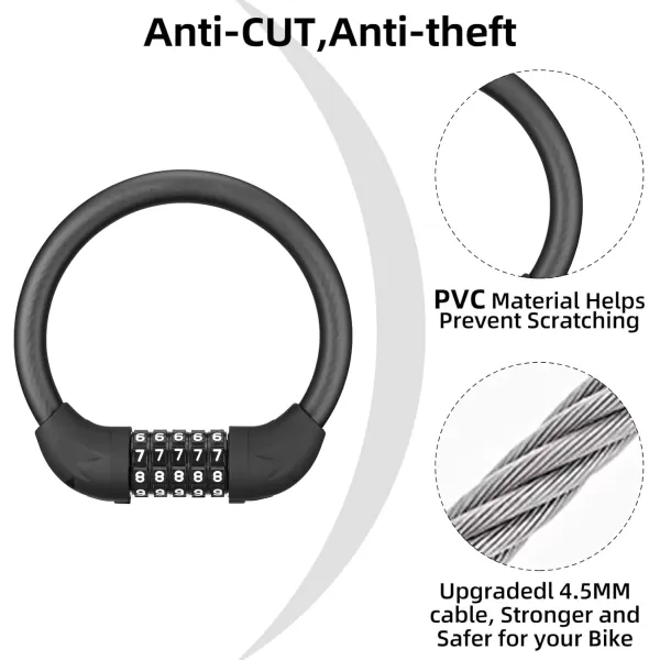 imageROCKBROS Bike Lock Cable 5 Digit Combination Bike Cable Lock AntiTheft Lightweight ampamp Small Bike Lock Black