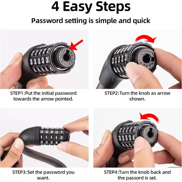 imageROCKBROS Bike Lock Cable 5 Digit Combination Bike Cable Lock AntiTheft Lightweight ampamp Small Bike Lock Black