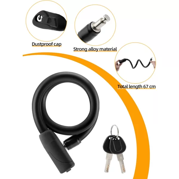 imageROCKBROS Bike Lock Cable Memory Anti Theft Bicycle Cable Lock Self Coiling Cable Lock with 2 Keys Scooter Motorcycle Ebike Lock