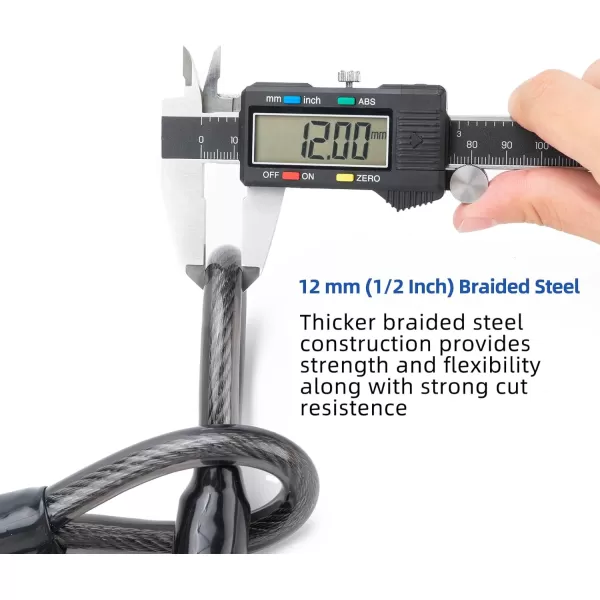 imageROCKBROS Bike Steel Cable 12mm 12 inch Thick Heavy Duty Security Vinyl Coated Flexible Steel Cable with Loop End 665ft