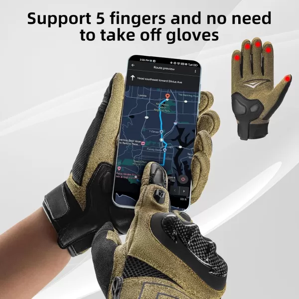 imageROCKBROS Motorcycle Gloves for Men Women Full Finger Motorbike Gloves Touchscreen Motorcycle Gear with Hard Carbon Fiber Shell for Motorcross Racing Dirt Bike ATV UTV MTB Cycling BrownASIA MUS S