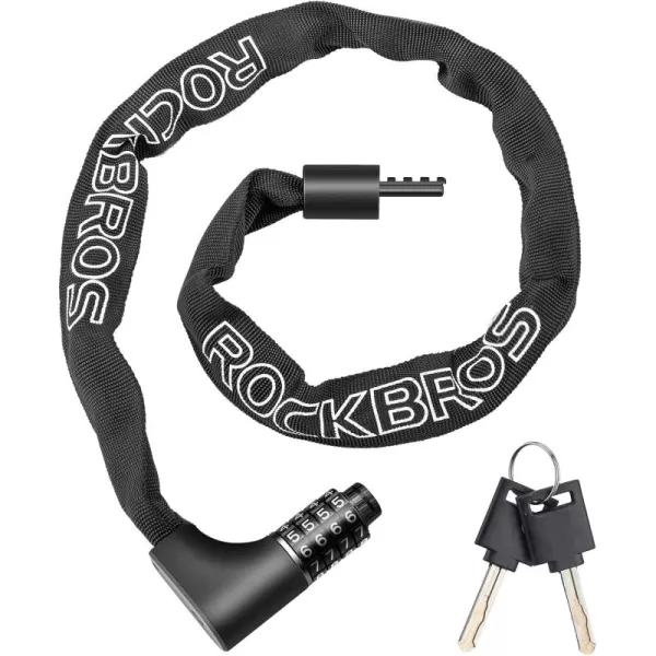 imageROCKBROS Bike Chain Lock Heavy Duty AntiTheft Bike Locks Chain 32FT Security Bicycle Lock Resettable Combination Bicycle Chain Lock with 2 Keys for Bikes Motorcycle Door Gate Fence Grill