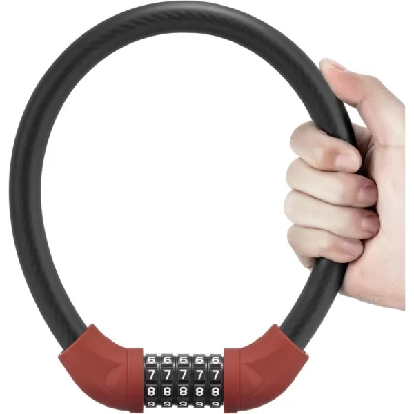 imageROCKBROS Bike Lock 5 Digit Cable Lock Lightweight Bicycle Lock Bike Lock Combination Portable Lock for Bike 22inch BlackRed
