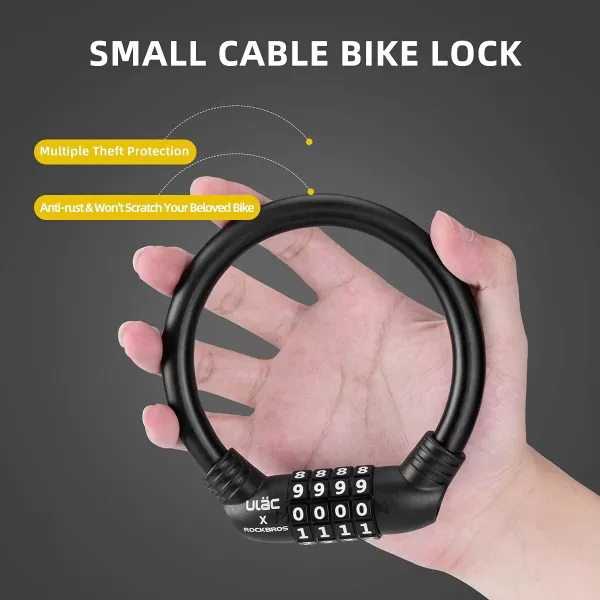 imageROCKBROS Bike Lock Cable Lightweight Bike Locks with Combinations Small Bike Cable Lock AntiTheft Bike Wheel Lock 12MM BlackBlack