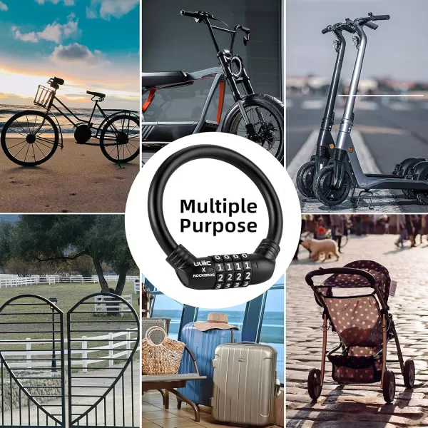 imageROCKBROS Bike Lock Cable Lightweight Bike Locks with Combinations Small Bike Cable Lock AntiTheft Bike Wheel Lock 12MM BlackBlack