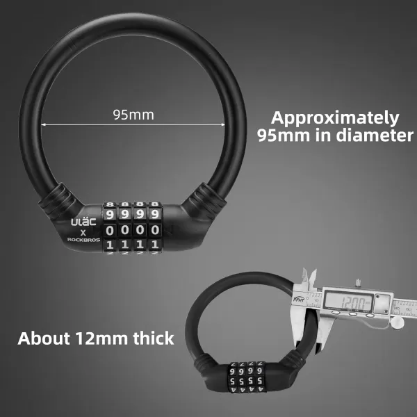 imageROCKBROS Bike Lock Cable Lightweight Bike Locks with Combinations Small Bike Cable Lock AntiTheft Bike Wheel Lock 12MM BlackBlack