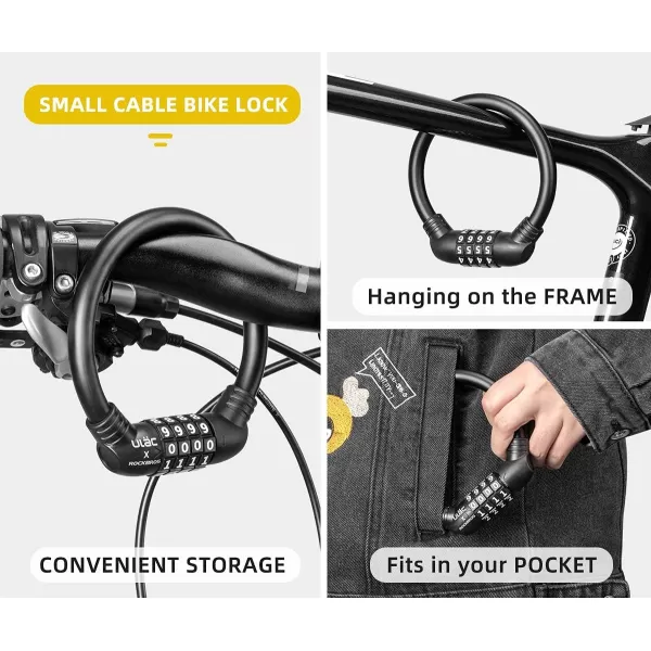 imageROCKBROS Bike Lock Cable Lightweight Bike Locks with Combinations Small Bike Cable Lock AntiTheft Bike Wheel Lock 12MM BlackBlack
