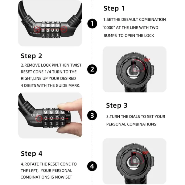 imageROCKBROS Bike Lock Cable Lightweight Bike Locks with Combinations Small Bike Cable Lock AntiTheft Bike Wheel Lock 12MM BlackBlack