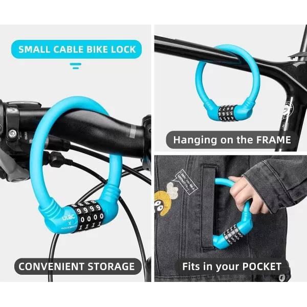 imageROCKBROS Bike Lock Cable Lightweight Bike Locks with Combinations Small Bike Cable Lock AntiTheft Bike Wheel Lock 12MM BlackBlue
