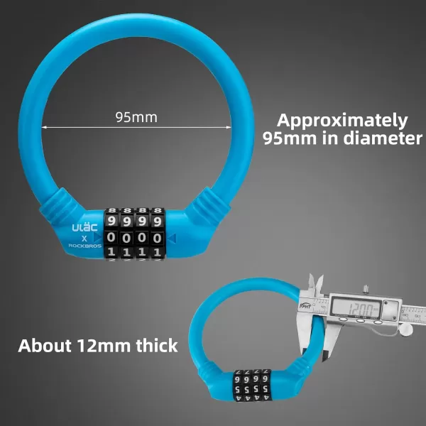 imageROCKBROS Bike Lock Cable Lightweight Bike Locks with Combinations Small Bike Cable Lock AntiTheft Bike Wheel Lock 12MM BlackBlue