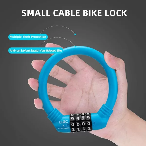 imageROCKBROS Bike Lock Cable Lightweight Bike Locks with Combinations Small Bike Cable Lock AntiTheft Bike Wheel Lock 12MM BlackBlue