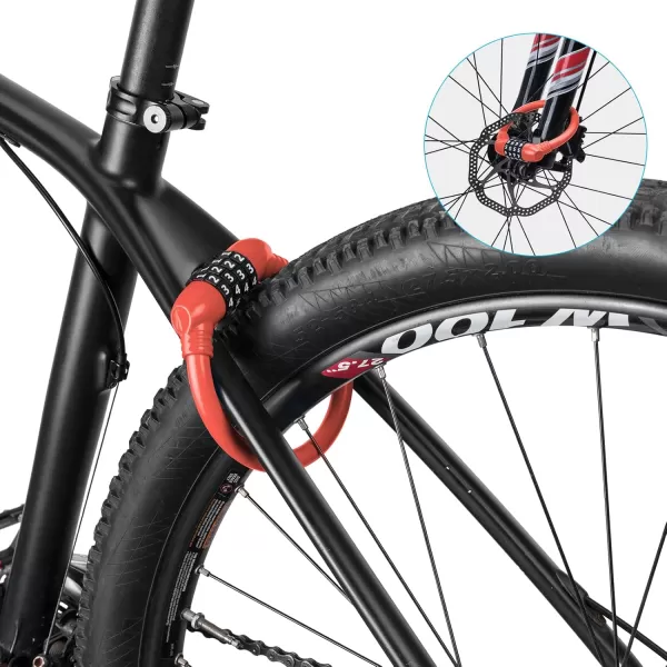 imageROCKBROS Bike Lock Cable Lightweight Bike Locks with Combinations Small Bike Cable Lock AntiTheft Bike Wheel Lock 12MM BlackOrange