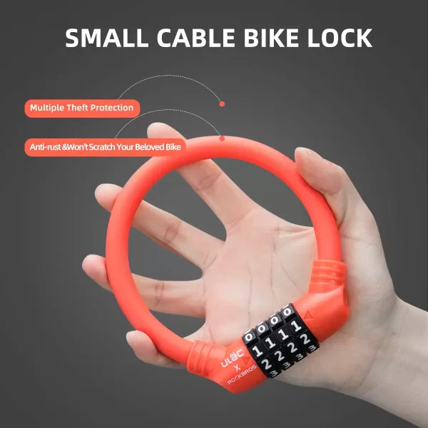 imageROCKBROS Bike Lock Cable Lightweight Bike Locks with Combinations Small Bike Cable Lock AntiTheft Bike Wheel Lock 12MM BlackOrange