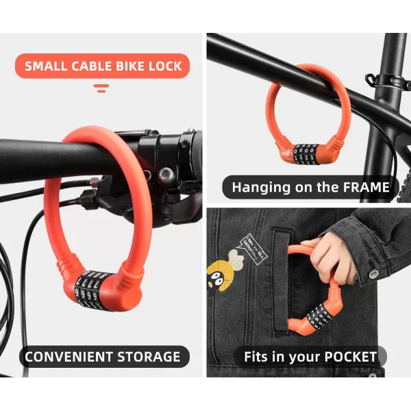 imageROCKBROS Bike Lock Cable Lightweight Bike Locks with Combinations Small Bike Cable Lock AntiTheft Bike Wheel Lock 12MM BlackOrange