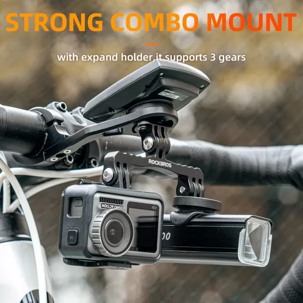 imageROCKBROS Out Front Bike Mount Cycling Computer Mount Compatible with Garmin Bryton GoPro  Bike Handlebar 125 318mmUnderneath