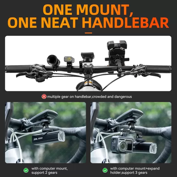 imageROCKBROS Out Front Bike Mount Cycling Computer Mount Compatible with Garmin Bryton GoPro  Bike Handlebar 125 318mmUnderneath