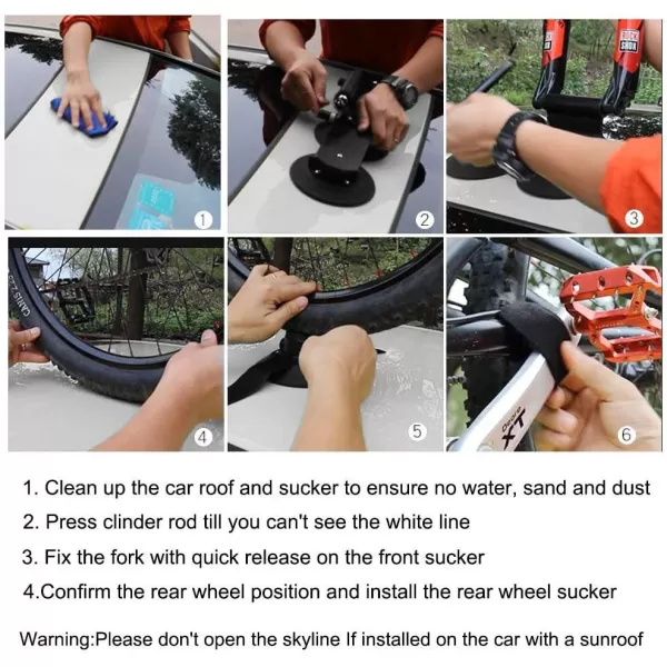 imageROCKBROS Sucker Bike Rack for Car Roof Suction Cup Bicycle Carrier Quick Release Aluminium Alloy Roof Rack for 1 BikeMax 2Bikes Red