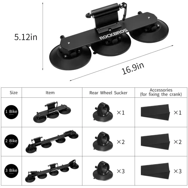 imageROCKBROS Suction Cup Roof Bike Rack for Car Roof Sucker Bicycle Carrier Quick Release Aluminium Alloy Roof Rack for 1 2 3 Bikes Max 2Bikes Blue1Bike Black