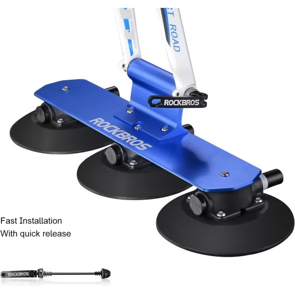 imageROCKBROS Suction Cup Roof Bike Rack for Car Roof Sucker Bicycle Carrier Quick Release Aluminium Alloy Roof Rack for 1 2 3 Bikes Max 2Bikes Blue1Bike Blue