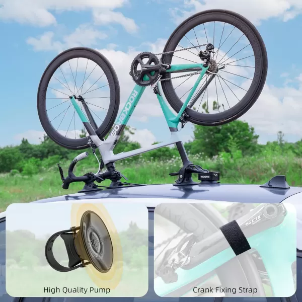 imageROCKBROS Suction Cup Roof Bike Rack for Car Roof Sucker Bicycle Carrier Quick Release Aluminium Alloy Roof Rack for 1 2 3 Bikes Max 2Bikes Blue1BikeElectric version