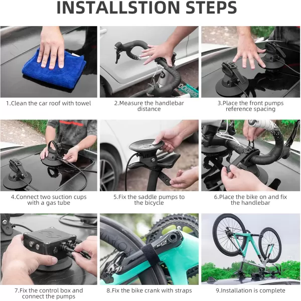 imageROCKBROS Suction Cup Roof Bike Rack for Car Roof Sucker Bicycle Carrier Quick Release Aluminium Alloy Roof Rack for 1 2 3 Bikes Max 2Bikes Blue1BikeElectric version