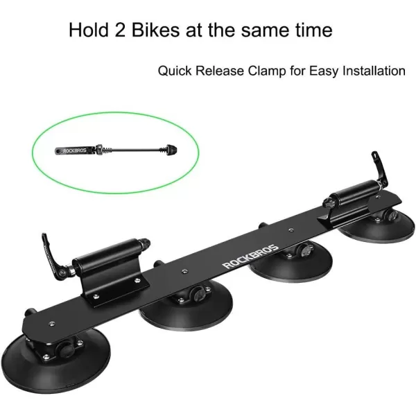 imageROCKBROS Suction Cup Roof Bike Rack for Car Roof Sucker Bicycle Carrier Quick Release Aluminium Alloy Roof Rack for 1 2 3 Bikes Max 2Bikes BlueMax 2Bikes Black