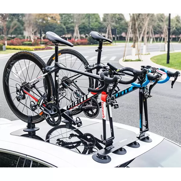 imageROCKBROS Suction Cup Roof Bike Rack for Car Roof Sucker Bicycle Carrier Quick Release Aluminium Alloy Roof Rack for 1 2 3 Bikes Max 2Bikes BlueMax 2Bikes Black
