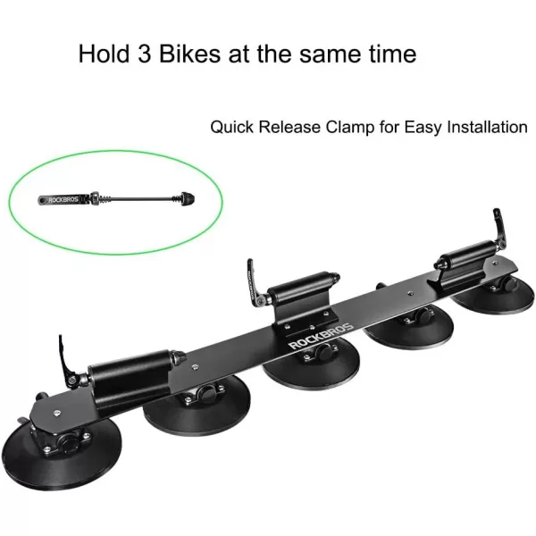 imageROCKBROS Suction Cup Roof Bike Rack for Car Roof Sucker Bicycle Carrier Quick Release Aluminium Alloy Roof Rack for 1 2 3 Bikes Max 2Bikes BlueMax 3Bikes Black