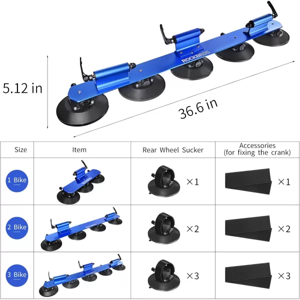 imageROCKBROS Suction Cup Roof Bike Rack for Car Roof Sucker Bicycle Carrier Quick Release Aluminium Alloy Roof Rack for 1 2 3 Bikes Max 2Bikes BlueMax 3Bikes Blue