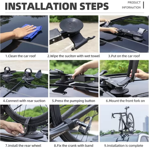 imageROCKBROS Suction Cup Roof Bike Rack for Car Roof Sucker Bicycle Carrier Quick Release Aluminium Alloy Roof Rack for 1 2 3 Bikes Max 2Bikes BlueMax 3BikesElectric version