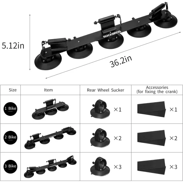 imageROCKBROS Suction Cup Roof Bike Rack for Car Roof Sucker Bicycle Carrier Quick Release Aluminium Alloy Roof Rack for 1 2 3 Bikes Max 2Bikes BlueMax 3Bikes Black