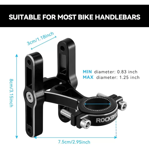 imageROCKBROS Bike Bottle Cage Adapter Bicycle Seatpost Handlebar Water Bottle Mount Holder Adjustable Aluminum Bottle Cage for MTB Road Bike Beach Cruiser Black2 pieces