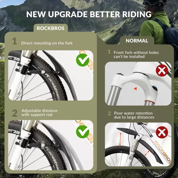 imageROCKBROS Bike Fender Adjustable Bicycle Fenders for 26quot275quot29quot Mountain Bike Universal Front Rear Mud Guards for MTBFront